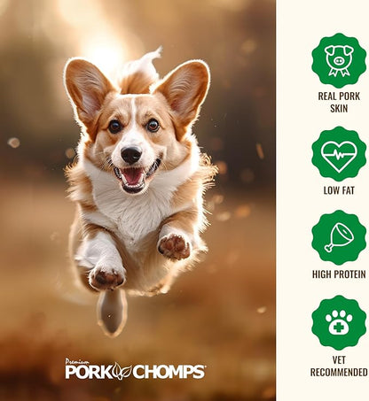 Pork Chomps Baked Pork Skin Dog Chews, 6 Inch Twists, 4 Count - Peanut Butter Wrap - Long-Lasting Treats for Dogs - High Protein, Rawhide-Free, Low Fat, Healthy & Delicious Chews