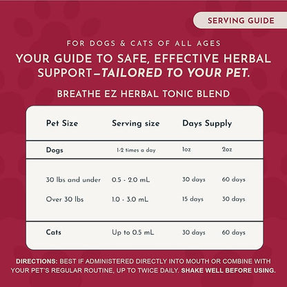 Animal Essentials Breathe EZ Herbal Supplement for Dogs & Cats, 1 fl oz - Supports Clear, Healthy Respiration-Breathing