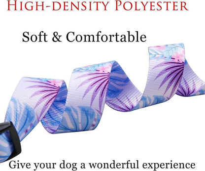 Mihqy Dog Collar and Leash Set with Bohemia Floral Tribal Geometric Patterns - Soft Ethnic Style Collar Adjustable for Small Medium Large Dogs(Purple Flower Flower Set,XS)