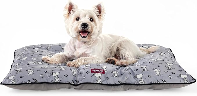 Berkshire Peanuts® Square Dog Bed, Suedemink Fleece Pet Mat with Waterproof & Non-Slip Bottom, Soft Plush Dog Mat for Crate, Couch, or Floor, Machine Washable(Poses & Paws Chateau Grey, Large)