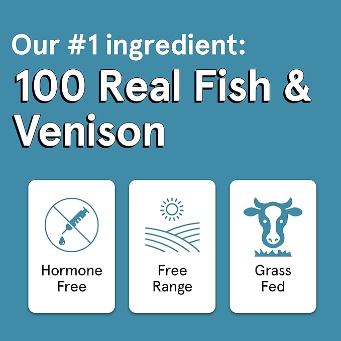 TRMC Real Meat Dog Treats - 12oz Bag of Bite-Sized Air-Dried Fish & Venison Jerky for Dogs - Grain-Free Jerky Dog Treats Made up of 95% All-Natural, Free-Range Venison & Ocean-Caught Fish