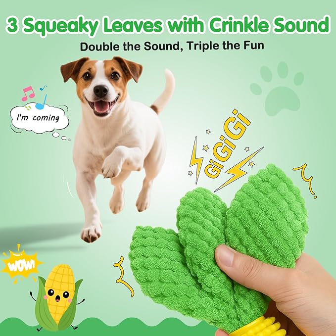 Dog Chew Toys – Squeaky Corn Dog Toys to Keep Them Busy, Soft Durable Teething Toys for Medium and Large Dogs