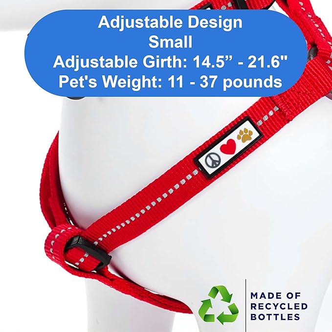 Pawtitas Recycled Reflective Step-in Dog Harness – Adjustable No-Pull Vest for Puppies to Seniors, Safe & Comfortable S Red