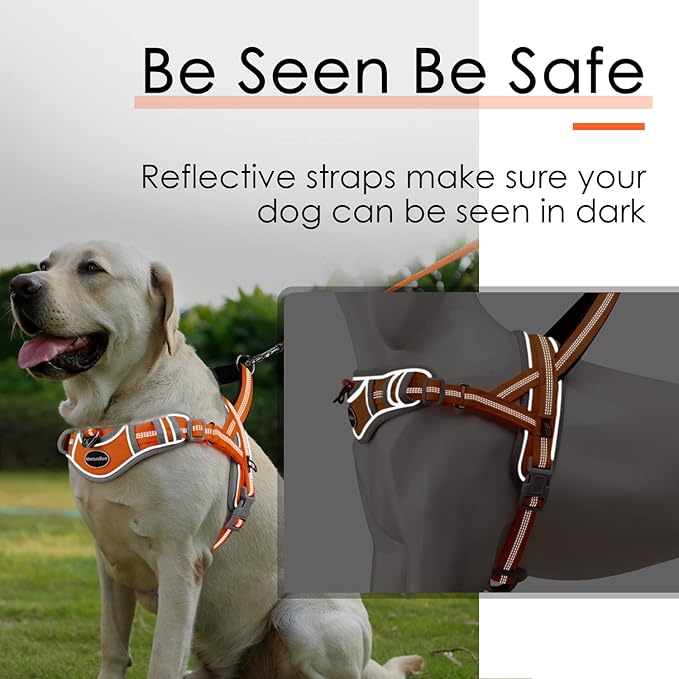 ADVENTUREMORE Small Dog Harness (Orange), No Pull Reflective Breathable Vest with Easy Control Handle, Escape Proof for Training Walking