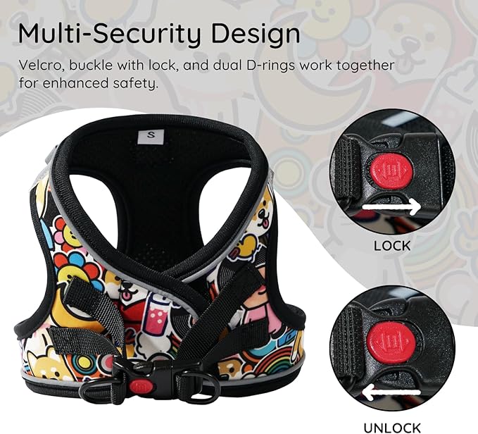 BELLA & PAL Step in Vest Harness for Small and Medium Dogs, No Pull Small Dog Harness with Leash Set, Comfortable Air Mesh Dog Vest Harness with Reflective Strip (Cuddle Club, S)