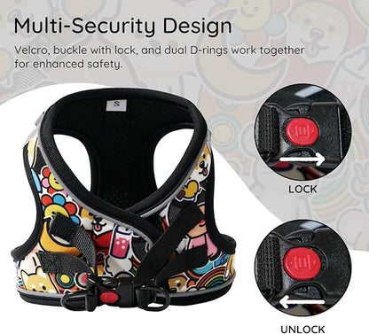 BELLA & PAL Step in Vest Harness for Small and Medium Dogs, No Pull Small Dog Harness with Leash Set, Comfortable Air Mesh Dog Vest Harness with Reflective Strip (Cuddle Club, S)