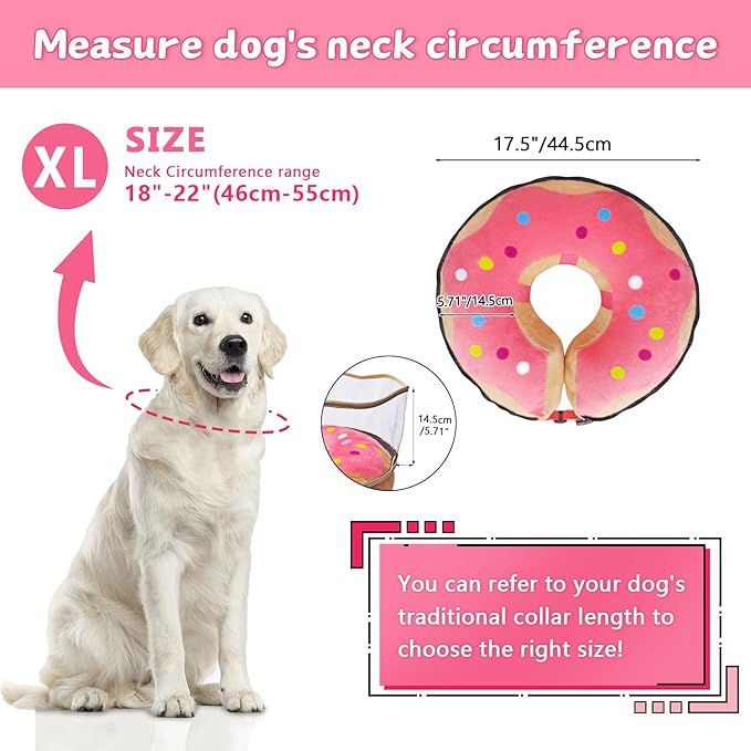 Inflatable Dog Cone Collar Soft Dog Cone Alternative After Surgery to Stop Licking for Large Medium Dogs Recovery Donut Cone Adjustable Neck Collar with Enhanced Anti-Licking Shield,Donut Pink,XL