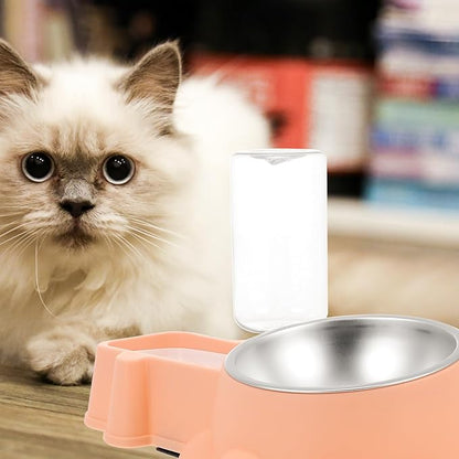KALLORY Automatic Stainless Steel Dog Bowl with Water and Food Dispenser, Wear-Resistant Pet Feeding Container for Puppies and Dogs, Orange-Pink, Suitable for Home Use