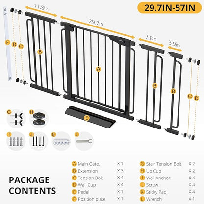 Cumbor 29.7-57" Extra Wide Baby Gate for Stairs, Mom's Choice Awards Winner-Dog Gate for Doorways, Pressure Mounted Walk Through Safety Child Gate for Kids Toddler, Tall Pet Puppy Fence Gate, Black