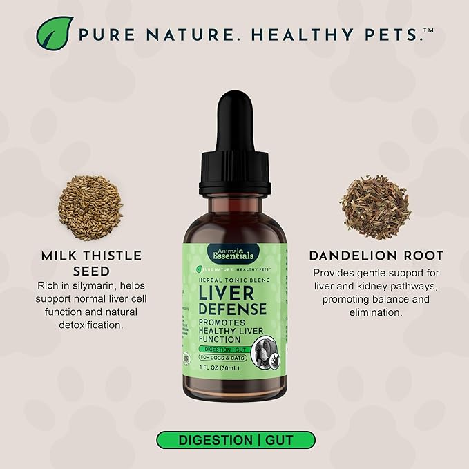 Animal Essentials Liver Defense for Dogs & Cats - Liver Support, Milk Thistle, Dandelion, Liquid Supplement, Detox Blend, Liver Cleanser - 2 Fl Oz