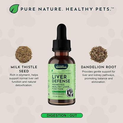 Animal Essentials Liver Defense for Dogs & Cats - Liver Support, Milk Thistle, Dandelion, Liquid Supplement, Detox Blend, Liver Cleanser - 2 Fl Oz