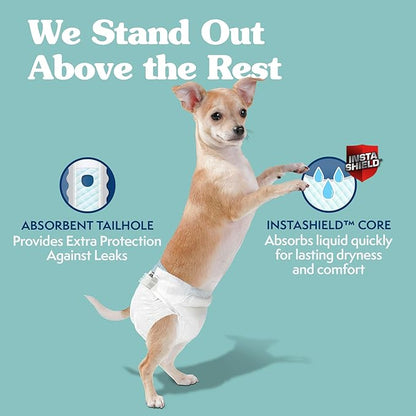 Simple Solution Female Dog Diapers – Disposable Leak-Proof Diapers for Potty Training, Incontinence, and Heat Cycle – Extra Small Fit for 9–14 Inch Waist – 30 Count (Pack of 12)