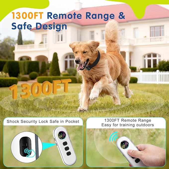 Dog Bark Collar, Dog Training Collar for One Large & One Small Dog Shock Collar, Rechargeable Waterproof Smart Bark Collar with 1300ft Remote, 3 Training Modes(White&Black)