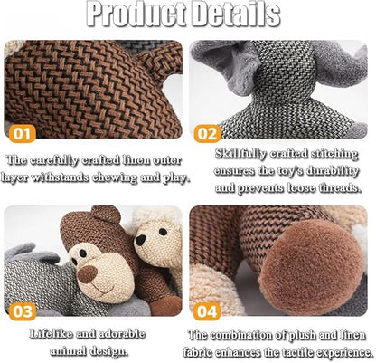 Linen Squeaky Dog Chew Animals, Made from Sturdy Linen Fabric in the Shapes of Animals Dogs Love, This is Perfect for Relieving Boredom and Anxiety in Small to Medium-Sized Dogs(Monkey)
