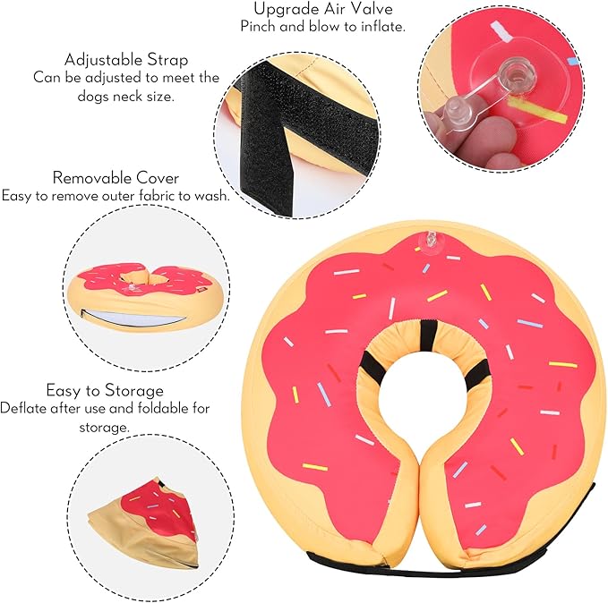 MIDOG Soft Inflatable Dog Cone, Donut E-Collar Alternative for After Surgery, Prevents Licking, Allowing Normal Eating & Vision, Comfortable Recovery Collar for Small Medium Large Dogs & Cats, Pink-M