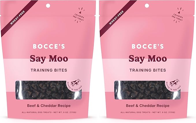 Bocce's Bakery Say Moo Beef & Cheddar Training Treats for Dogs,Wheat-Free Dog Treats,6 oz Bag,(Pack of 2)