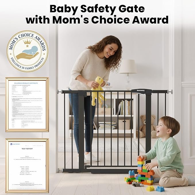 Baby Gate for Stairs, 26-40" Auto Close Dog Gate for Doorways, Pressure Mounted Child Gate with Walk Thru Door, Easy Install Safety Gate for Children and Pets, Black