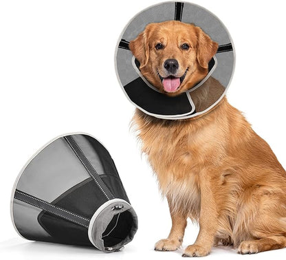 Breathable Mesh Dog Cone Collar with Soft Liner for Surgery, Elizabethan Recovery Alternative to Stop Licking,Pet Neck Collar for Large Medium Small Breeds(Matte Black,7)