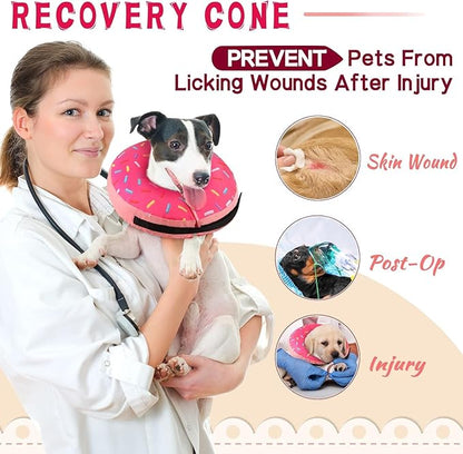 Inflatable Soft Dog Cone Collar for Small Medium Large Dogs & Cats Alternative After Surgery, Blow Up Pet Donut Neck Prevent from Biting Scratching, Comfy Adjustable Recovery Pillow