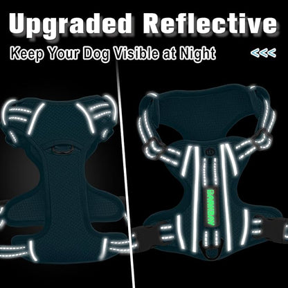 BARKBAY Dog Harness No Pull with ID Tag Pocket - Heavy Duty, Reflective, Easy Control for Large Dogs(Ocean Blue,L)