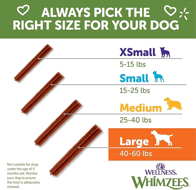 Whimzees Wellness Stix Dog Dental Treat, Chews, Freshens Breath, Large Size Sticks, 14.81 oz Bag, 7 Count
