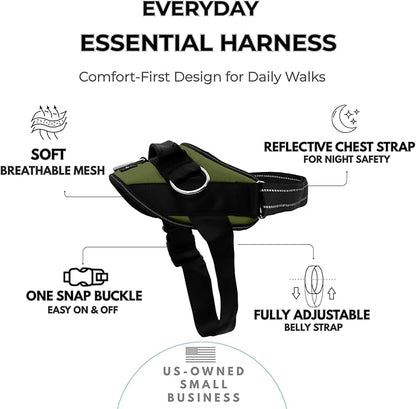 ShawnCo Essential Dog Harness, No-Pull Pet Vest with 3 Leash Clips, No Choke, Reflective, Adjustable and Padded, for Easy Walking and Training for Small, Medium and Large Dogs (Olive Green, M)
