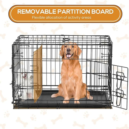 Dog Crate, 48 Inch Extra Large Double Door Portable Dog Cage, Metal Wire Pet Kennel with Secure Lock, Leak-Proof Pan Tray, Foldable Design for Dogs Pets Indoor Training and Outdoor Trave