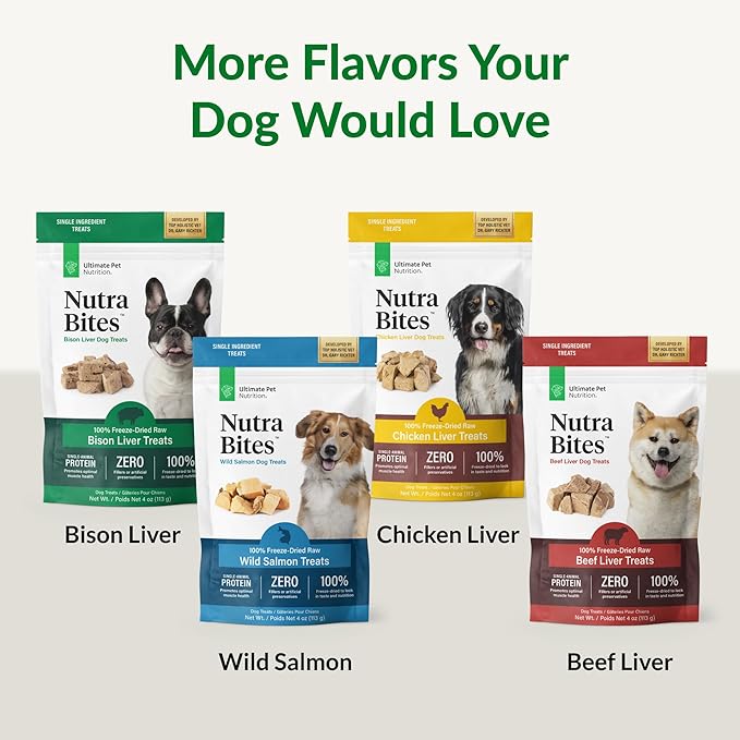 ULTIMATE PET NUTRITION Nutra Bites Freeze Dried Raw Single Ingredient Training Treats Food Topper for Dogs, 4 Ounces, Beef Liver