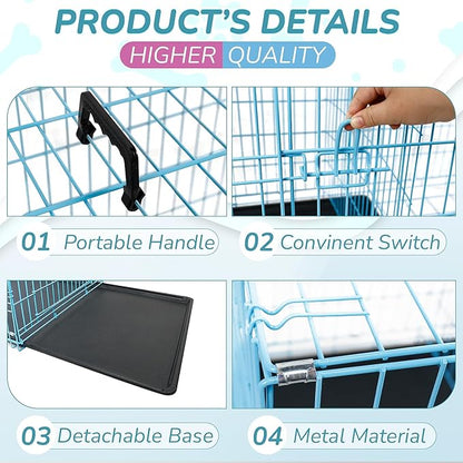 Dopinmin 48 Inch Heavy Duty Dog Crate Double Door Folding Metal Dog Cage Dog Crates for Large Dogs Outdoor Indoor Includes Divider Panel and Leak-Proof Tray,Blue
