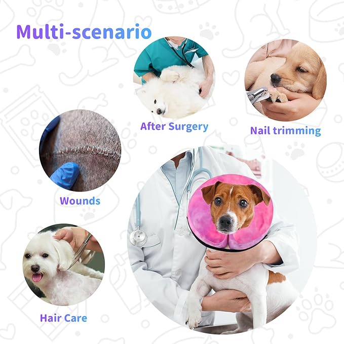Dog Cone, Y-blue Dog Cone Collar Inflatable Puppy Neck Collar(Rose Purple, XL)