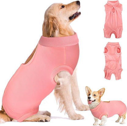 SlowTon Dog Recovery Suit - Surgery Recovery Suit for Female Male Dogs, Dog Onesie After Spay Abdominal Wounds, E-Collar Cone Alternative Prevent Licking Pet Surgical Suit(Light Pink,L)
