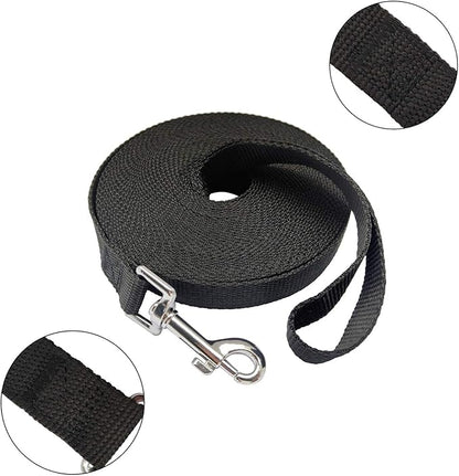 Nylon Training Dog Leash for Small Medium Large Dogs, 15ft 20ft 30ft 50ft Long Leash Dog/Puppy Lead for Obedience Recall Training, Camping (1" x 50ft, Black)