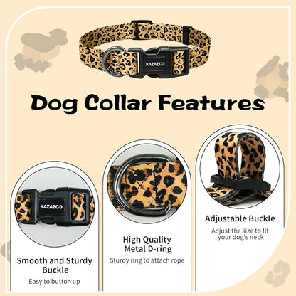 Kazazoo Dog Collar Cute and Soft Nylon Puppy Collar for Boy and Girl, Adjustable Dog Collars for Small Medium Dogs, Brown Leopard-XS