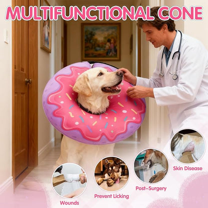 EXPAWLORER Large Widen Soft Dog Cone Collar - Inflatable Dog Neck Donut Collar Alternative After Surgery to Stop Licking,Adjustable Protective Recovery E Collar(Purple)