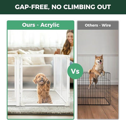 FXW AuraSpace Pro Acrylic Indoor Dog Playpen, Heavy-Duty with Metal Frame, 24" Height 6 Panels for Puppies & Small Dogs, White│Patented