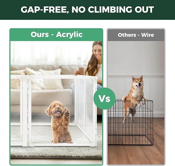 FXW AuraSpace Pro Acrylic Indoor Dog Playpen, Heavy-Duty with Metal Frame, 24" Height 8 Panels for Puppies & Small Dogs, White│Patented