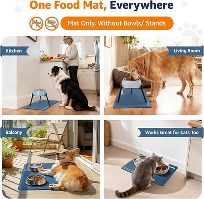 LOOBANI Dog Food Mat for Floors Waterproof 23.6"x15.7"- Absorbent Dog Bowl Mat for Food and Water Bowl, Leakproof Rubber Backing, Dog Feeding Mat for Dog, Cat, Pet (23.6"x15.7", Dark Blue)