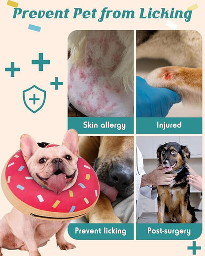 Inflatable Dog Pillow Cone Collar After Surgery, Donut Soft Neck Cone for Beagle French Bulldog Medium Plus Dogs, etc, Recovery E Collar to Stop Pink Donut