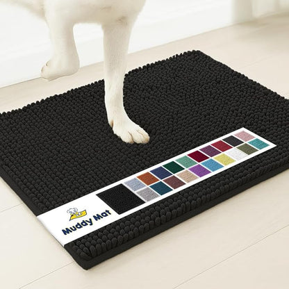 Muddy Mat® | Super Absorbent Door Mat Indoor, Microfiber Quick Dry Chenille Entryway Rug, Non-Slip Front Door Mat, Indoor Mats for Entryway, Machine Washable Pet Rug, Black 28"x18"