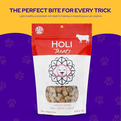 HOLI Freeze Dried Beef Liver Dog Treats – Single Ingredient Beef Dog Treats – Pasture Raised Liver Dog Treats Made in USA – Healthy Liver Treats for Dogs & Diabetic Dog Treat-Friendly - 2oz