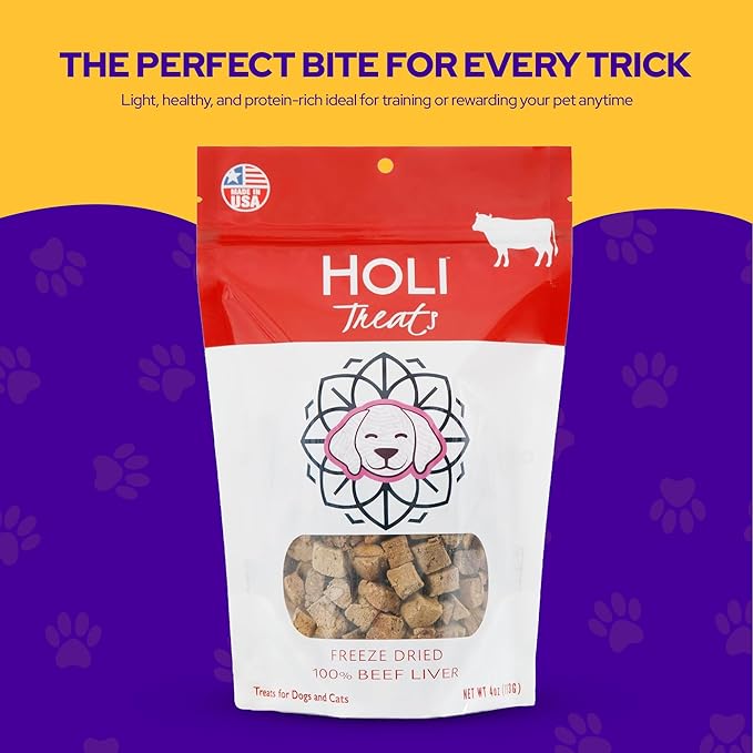 HOLI Freeze Dried Beef Liver Dog Treats – Single Ingredient Beef Dog Treats – Pasture Raised Liver Dog Treats Made in USA – Healthy Liver Treats for Dogs & Diabetic Dog Treat-Friendly - 4oz