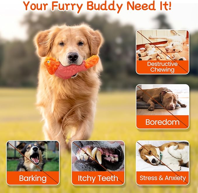 WinTour Tough Dog Toys for Aggressive Chewers, Dog Chew Toys for Large Dogs, Turkey Indestructible Squeaky Dogs Toy to Keep Them Busy