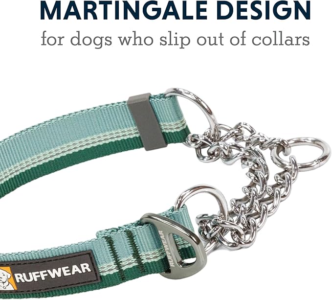 Ruffwear, Chain Reaction Dog Collar, Adjustable Reflective Martingale Escape-Proof Collar with Stainless Steel Chain, Professional Training Control, River Rock Green, 14"-20"