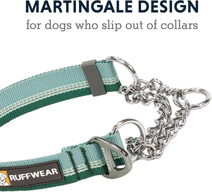 Ruffwear, Chain Reaction Dog Collar, Adjustable Reflective Martingale Escape-Proof Collar with Stainless Steel Chain, Professional Training Control, River Rock Green, 14"-20"