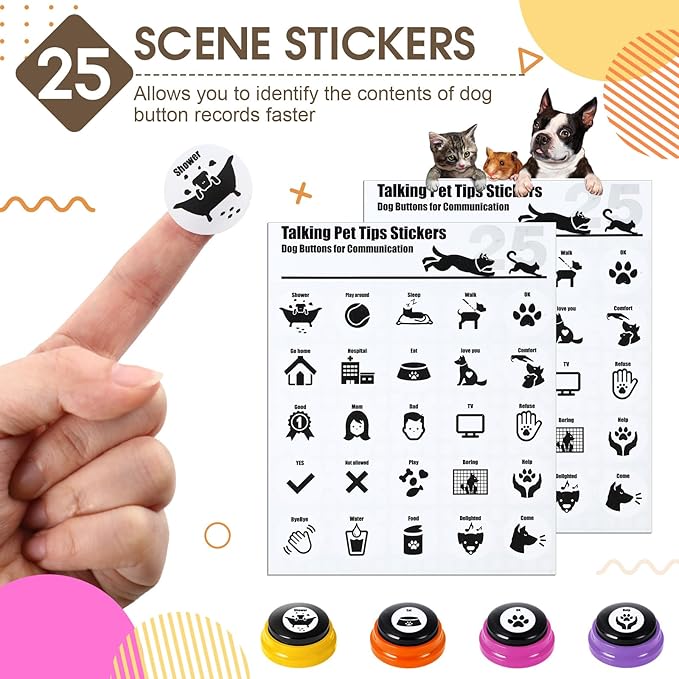 Jerify 16 Pcs Voice Recordable Dog Buttons for Communication Pet Cat Talking Buttons with Stickers 30 Seconds Interactive Speech Training Buzzers for Cat Pet Dog