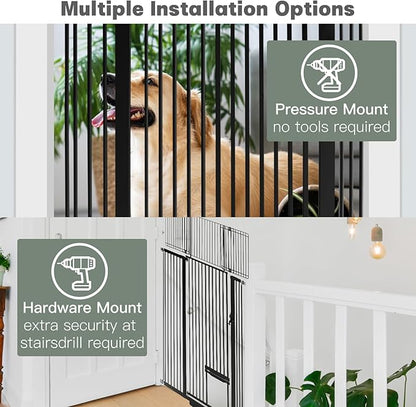 SHYUJAJIE 71 Inch Extra Tall Pet Gate with Small Cat Door, 29.55"-46.06" Adjustable Wide Dog Gate, Tall Cats Gates for Doorway, Stairs, House(Black)