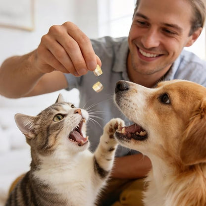 MON2SUN Triple-Layer Freeze Dried Cat & Dog Treats, Chicken, Egg & Chicken Liver Recipe Cube, Grain-Free High Protein Snacks, All Natural Food Topper or Training Rewards, 5.6oz