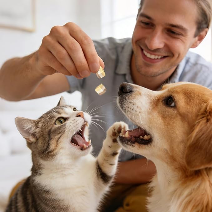 MON2SUN Triple-Layer Freeze Dried Cat & Dog Treats, Chicken, Egg & Chicken Liver Recipe Cube, Grain-Free High Protein Snacks, All Natural Food Topper or Training Rewards, 10.6oz