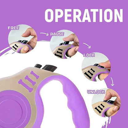 Retractable Dog Leash Automatic Telescopic Tractor Dog Tape, Pet Tape 10/16 FT Durable and Convenient, with Folding Bowl, Dispenser, Rubbish Bags, Suitable for Small and Medium Dogs