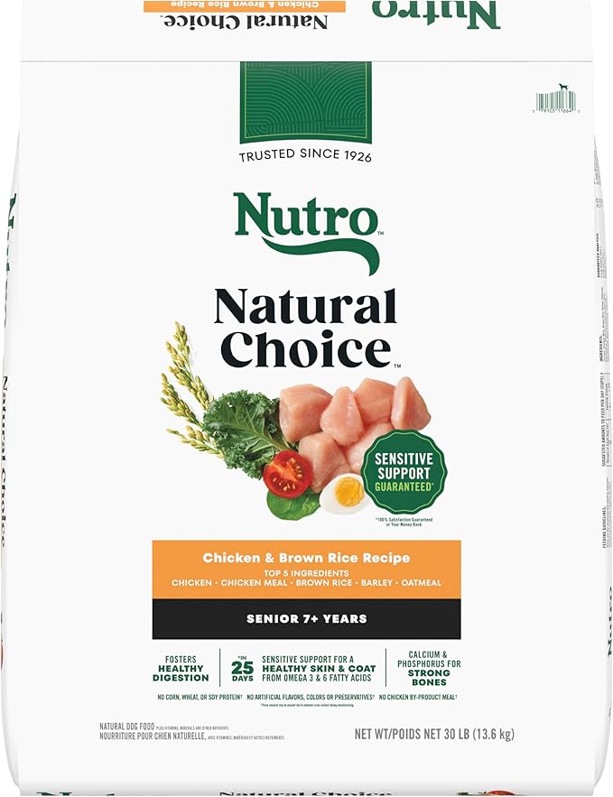 Nutro Natural Choice Senior Dog Food Dry Recipe, Chicken and Brown Rice Recipe, Dry Dog Food, 30 lb. Bag